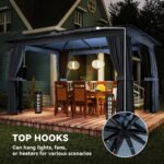 10' x 12' Outdoor Patio Gazebo, Soft Top Gazebo Canopy Shelter with Curtains, Netting, Steel Frame, Hooks - Image 8