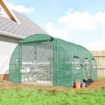 10'x11'x6' Walk-in Tunnel Greenhouse with Shelves, Mesh Door and Windows, Hoop House Greenhouse with PE Cover, Green - Image 2
