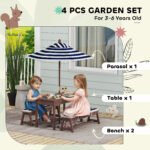 Outdoor Wooden Kids Picnic Table & Bench Set with Cushions and Umbrella, for Patio, Garden, Navy Blue - Image 4