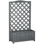 46" Wooden Planter with Trellis, Raised Garden Bed to Grow Vegetables, Herbs, Flowers for Backyard, Patio, Gray