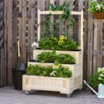 3-Tiers Raised Garden Bed with Trellis, 53" H Vertical Planter Box with Wheels & Back Storage Area, for Flowers, Vegetables, Herbs, Natural - Image 2