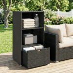 Valet Pool Towel Rack, Water-Resistant PE Plastic Rattan Wicker Storage Organizer, 2 Shelves, 1 Basket Drawer - Image 7