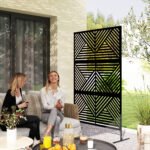 Decorative Privacy Fence Screen, Metal Outdoor Privacy Screen Climbing Plant Trellis with Stand, Rhombus Black - Image 2