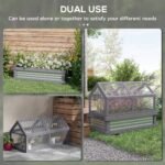 Raised Garden Flower Bed Kit w/ Greenhouse, Wooden Cold Frame Planter, Gray - Image 4