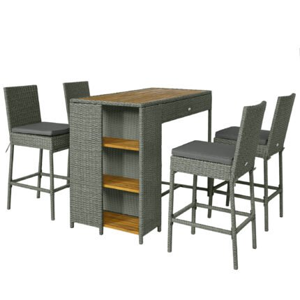 5 Piece Wicker Outdoor Bar Set