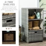 Valet Pool Towel Rack, Waterproof PE Plastic Rattan Wicker Storage Organizer, Indoor Outdoor Spa, and Hot Tub Accessory Storage, 2 Shelves, 1 Basket Drawer, Gray - Image 5