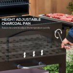 Charcoal BBQ Grill w/ Adjustable Height, Folding Shelves, Thermometer, and Wheels, Black - Image 7