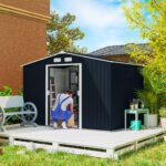 9' x 6' Outdoor Storage Shed, Garden Tool Metal Shed with Foundation Kit, Double Lockable Door, Air Vents and Sloping Roof, for Backyard, Patio, Lawn, Dark Gray - Image 2