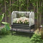 Raised Garden Bed with Legs and Cover, Metal Elevated Planter Box with Bottom Shelf and Liner for Vegetables, Black - Image 2