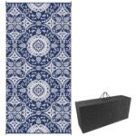 Outdoor Rug for Patio, 9' x 18' Waterproof Large Mat, Reversible Plastic Straw Rug for Decor, Portable Outside RV Camping Area Carpet Mat for Backyard Porch Deck Picnic, Blue & White Floral