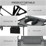 Folding Chaise Tanning Lounge Chair w/ 5-level Reclining Back, Reading Hole, Side Pocket, Headrest, Gray - Image 5