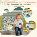 Kids Porch Swing, 2-Seater Patio Swing Bench with Safety Belts, Adjustable Canopy for Backyard, Garden, Green - Image 7