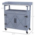 Outdoor Wooden Potting Bench with Storage Cabinet, Aluminum Tabletop, Rubber Wheels for Backyard, Patio, Balcony, Gray - Image 3
