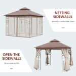 10' x 10' Metal Patio Gazebo, Double Roof Outdoor Gazebo Canopy Shelter with Tree Motifs Corner Frame and Netting, for Garden, Lawn, Backyard, and Deck, Brown - Image 6
