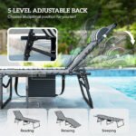 Folding Outdoor Chaise Lounge Chair Tanning Chair with 5-Level Adjustable Back, Side Table, Pillow, Pocket, Blue White - Image 4