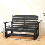 Patio Glider Bench w/ HDPE Slatted Double Rocking Chair, Distressed Black - Image 3