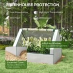 Raised Garden Bed, Outdoor Metal Planter Box with Mini Greenhouse, White and Brown - Image 5