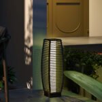 Solar Floor Lamp, Outdoor Rattan Garden Lantern Pathway Light & Decorative Driveway Lighting with Auto LED Lights, Gray - Image 2