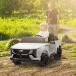 2-Seater 12V 10AH Ride on Truck, Cadillac Escalade Licensed Electric Car for Kids w/ Spring Suspension Wheels, White - Image 2
