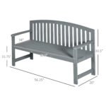 56" Outdoor Wood Bench, 2-Seater Garden Bench with Backrest and Armrest, Patio Bench for Patio, Porch, Poolside, Balcony, Gray - Image 3