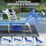 Tanning Chair Set of 2 with Face Hole and Side Table, 5-Position Folding Outdoor Chaise Lounge Chair, Navy Blue - Image 6