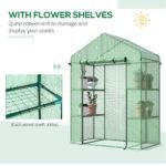 56" x 29" x 77" Walk-in Greenhouse, Garden Hot House with 3 Tier Shleves, Roll-Up Door and PE Cover, Green - Image 7