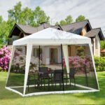 10'x10' Outdoor Party Tent Canopy with Mesh Sidewalls, Patio Gazebo Sun Shade Screen Shelter, Beige - Image 2