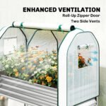 Galvanised Raised Garden Bed with Greenhouse Cover, Metal Elevated Garden Bed with Bed Liner, Bottom Shelf, Silver - Image 5