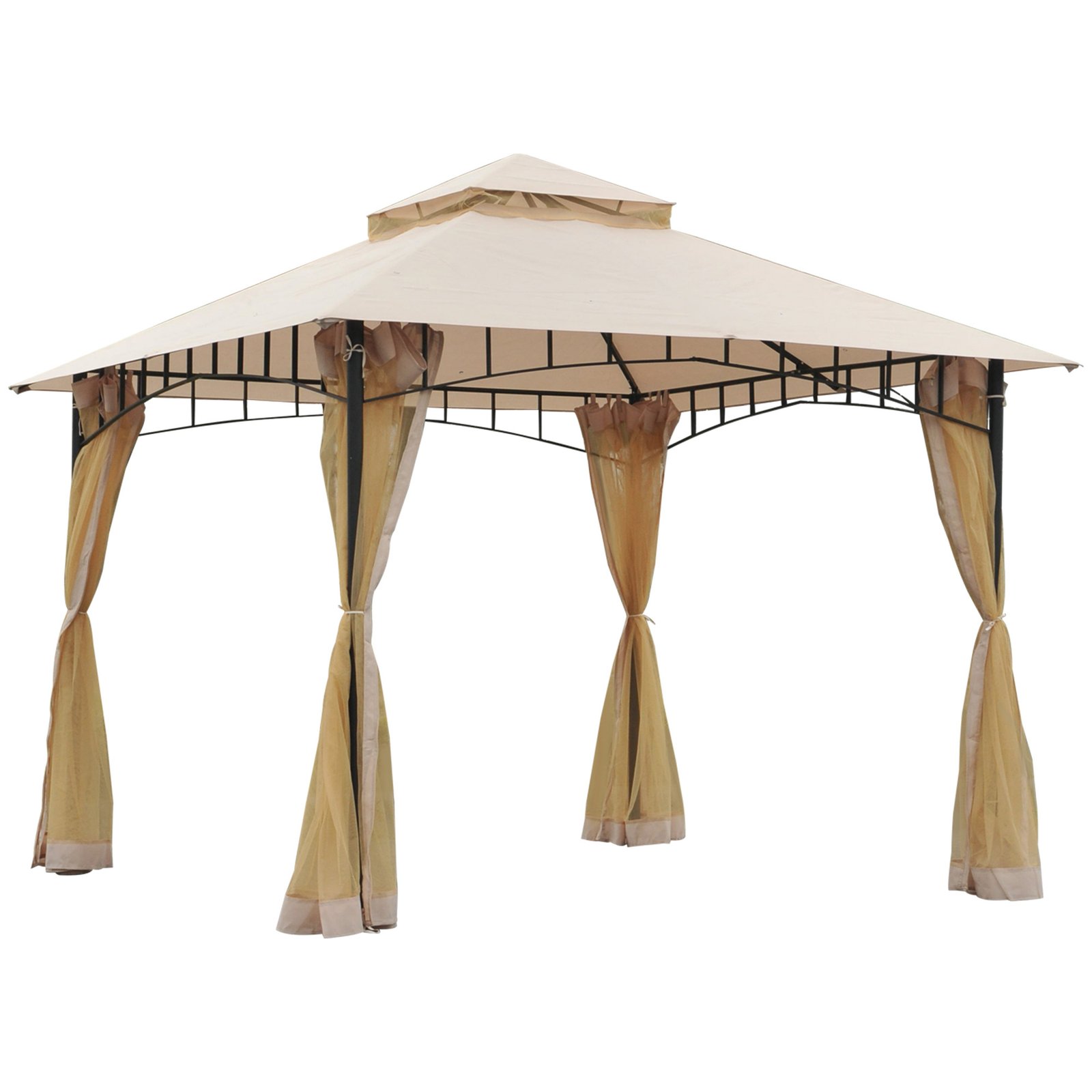 EgVf5119482f1b4e7.jpg 10' x 10' Outdoor Patio Gazebo Canopy Tent with Mesh Sidewalls, 2-Tier Canopy for Backyard, Beige - Image 1
