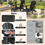 Folding Adirondack Chair Set of 2, HDPE Fire Pit Chair with Retractable Ottoman and Cup Holder, Black - Image 4