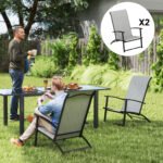 Set of 2 Outdoor Dining Chairs with High Back, Armrests, Folding Patio Chairs for Patio, Lawn, Camping, Gray - Image 2