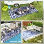 Reversible Outdoor Rug, Waterproof Plastic Straw with Carry Bag, 9' x 18', Blue & White Square Patchwork - Image 5