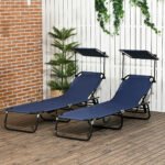 Chaise Lounge Pool Lounge Chairs Set of 2,Outdoor Sun Tanning Chairs,Reclining Back,Steel Frame and Side Pocket,Blue - Image 2