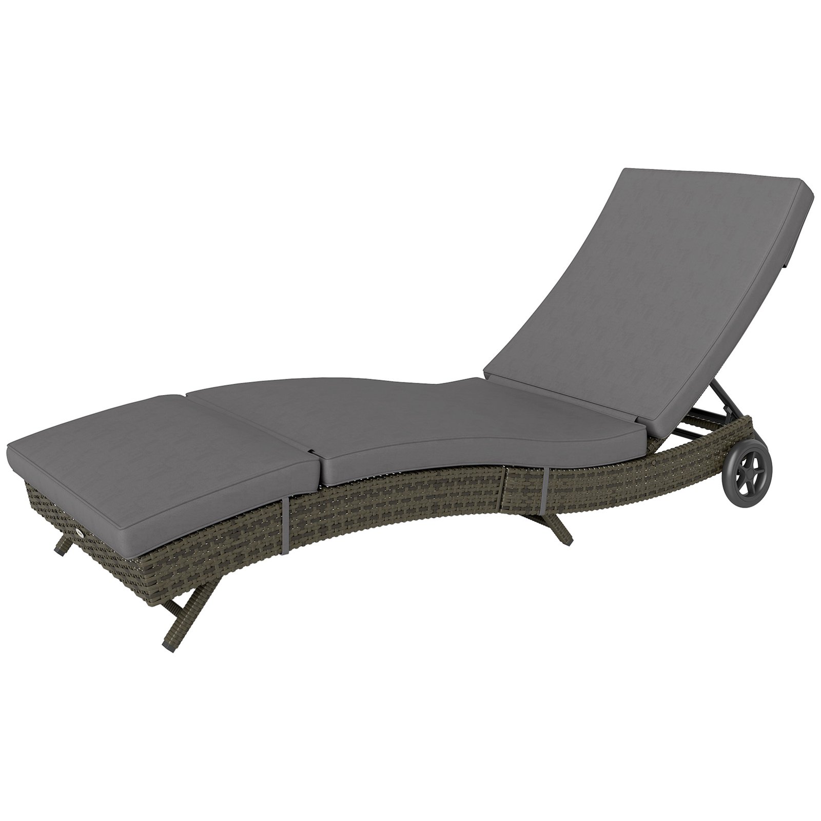 Epv4ad1953b8d4eab.jpg Patio Wicker Chaise Lounge Chair, Outdoor PE Rattan Sun lounger with Adjustable Backrest and 2 Wheels, Gray - Image 1