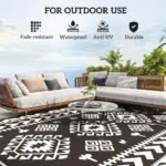 Reversible Outdoor Rug, Waterproof Plastic Straw with Carry Bag, 9' x 18', Black & White Rhombus Patchwork - Image 6