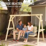 3 Seat Wooden Porch Swing with Stand, Patio Swing with Cushion, for Garden, Poolside, Backyard, Natural Wood - Image 4