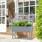 Elevated Wood Planter with Trellis for Climbing Plants, Raised Garden Bed with Legs and Drainage Holes, Gray - Image 8