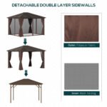 10' x 12' Hardtop Gazebo with Curtains and Netting, Permanent Pavilion Metal Single Roof Gazebo Canopy with Aluminum Frame and Hooks, for Garden, Patio, Backyard, Gray - Image 5