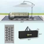 Reversible Outdoor Rug, Waterproof Plastic Straw with Carry Bag, 9' x 18', Black & White Rhombus Border - Image 3