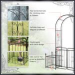 86" Garden Arch Arbor, Metal Arch Trellis with Gate and Planter Baskets, Garden Archway for Climbing Vines, Wedding Ceremony Decoration, Flourishes & Arrow Tips, Black - Image 6