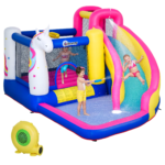 Inflatable Water Slide Bounce House with Trampoline, Climbing Wall, Water Cannon, Basketball Hoop, Splash Pool, 450W Blower, Unicorn Themed Bouncy House for Kids 3-8 Years Old