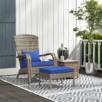 Wicker Adirondack Chair Fire Pit Chair w/ Ottoman & Cushions, Blue - Image 2