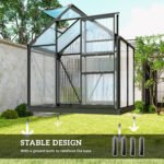 Polycarbonate Greenhouse, Heavy Duty Outdoor Aluminum Walk-in Green House Kit Vent Door, 6.2'x4.3'x6.6' Gray - Image 6
