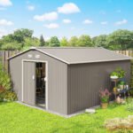 Garden Metal Shed, Storage Shed Utility Storage with Double Locking Doors for Bike, Yard Tools, Light Gray - Image 2