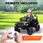 12V Battery Powered Ride On Truck, Kids Electric Car with Spring Suspension, Remote, Horn, USB Music, Black - Image 7