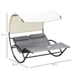 Outdoor Double Chaise Rocking Chair, Day Bed Sun Lounger with Canopy Shade, Headrest Pillow, Armrests for Garden, Poolside, Light Gray - Image 3