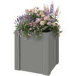 Raised Garden Bed Galvanized Planter Box Outdoor with Gloves for Gardening Vegetables, Flower, Herb, 1.4 x 1.4 x 1.5 ft, Gray