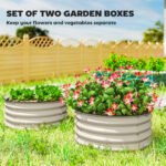Set of 2 Raised Garden Bed, Metal Planter Box with Safety Edging, Easy-to-assemble Stock Tank, Cream - Image 4