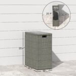 17-Gallon Small Deck Box, Wicker Outdoor Storage Box with Acacia Wood Top for Patio Cushions and Garden Tools, Gray - Image 3