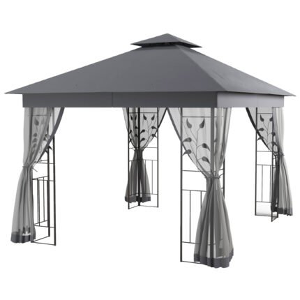Outdoor Patio Gazebo, 10' x 11.5' with Vented Canopy, Netting and Vented Roof